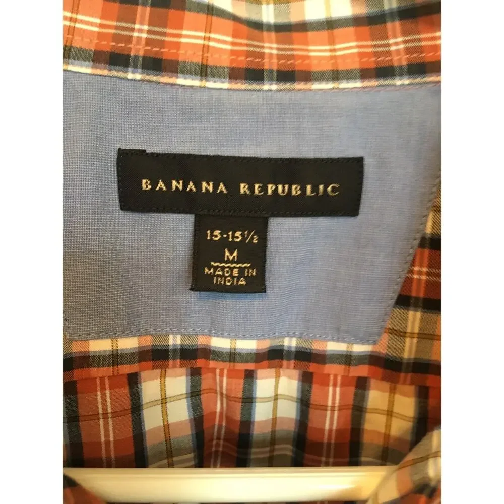 Banana Republic Men's Medium Plaid Long‎ Sleeve Button-Down Shirt Size 15-15.5